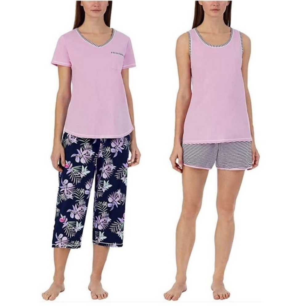 NEW Carole Hochman Ladies' 4-piece PURPLE Pajama Set Capri Shorts Lounge PJs S
